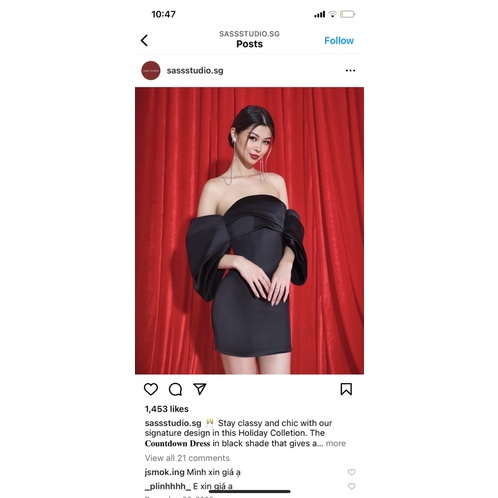 Váy dự tiệc đen láp lánh trễ vai Sassstudio XS