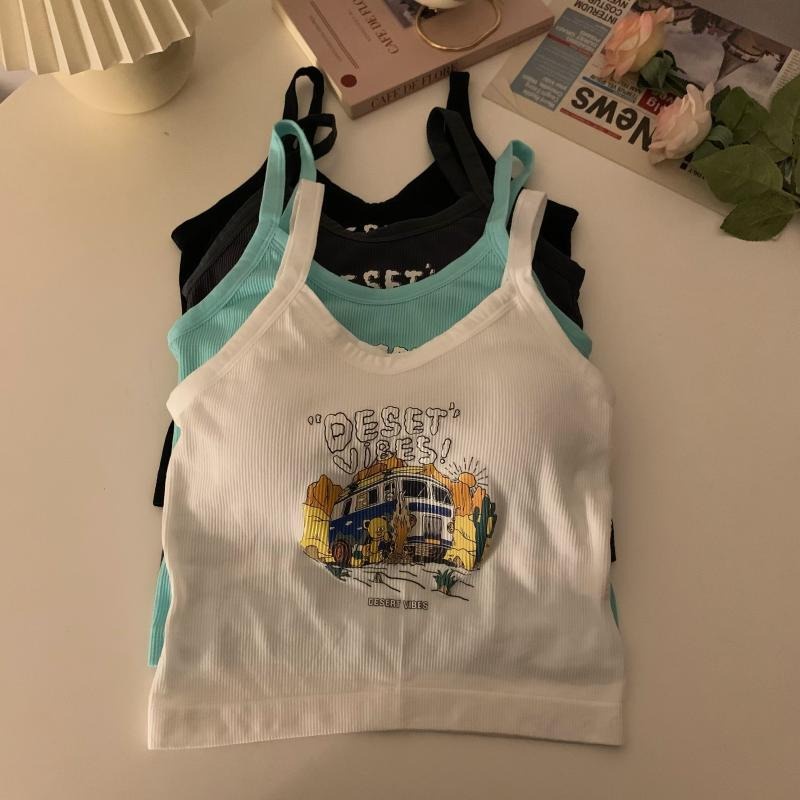 LANJIEXI Áo Croptop Hai Dây In Họa Tiết Thời Trang Quyến Rũ Cho Nữ