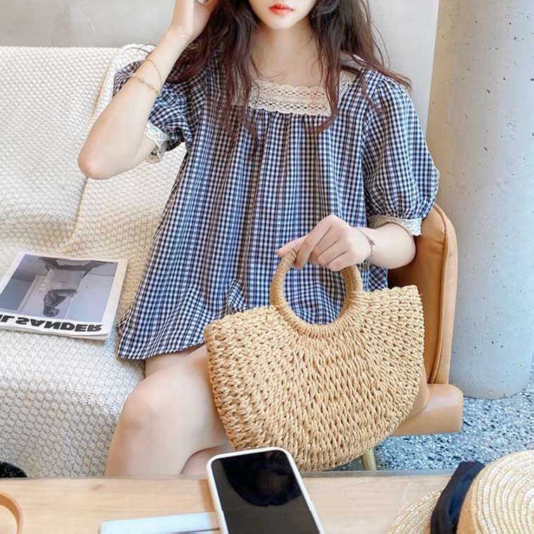 Áo babydoll cổ ren vuông tay phồng thiết kế MISS RITA Áo bầu bigsize pha ren