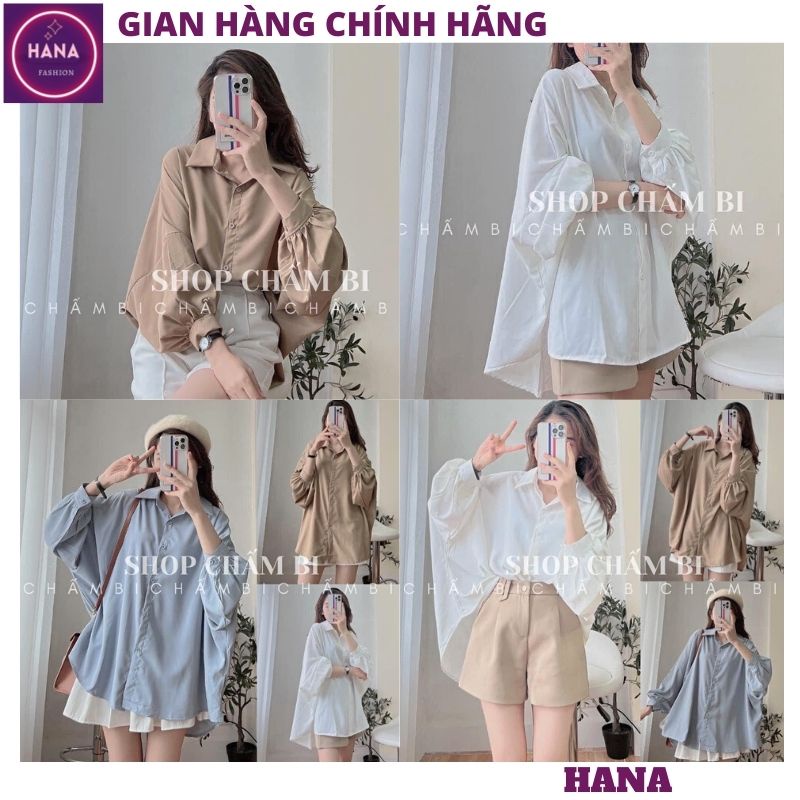 Áo sơ mi tay bồng tiểu thư bánh bèo dễ thương form rộng ulzzang, Áo sơ mi trơn hàn quốc đơn giản mix đồ cực đẹp - HANA