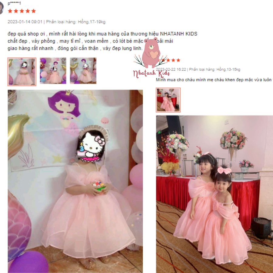 Đầm bé gái NHATANH KIDS choàng vai màu kem hoa hồng sang trọng cho bé từ 0-12 tuổi NA26