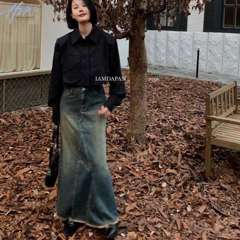 Chân Váy Denim Lưng Cao Dáng Ôm Thời Trang Mùa Hè 2023 Dành Cho Nữ