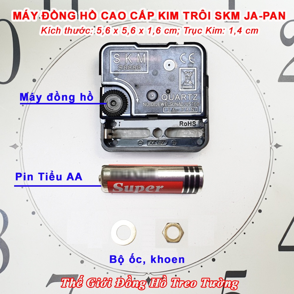 Máy Đồng Hồ KIM TRÔI NHẬT SKM S8888 – Tặng Pin Tiểu AA Vỏ Nhôm và Bộ KIM Tự Chọn - Bảo Hành 1 Năm