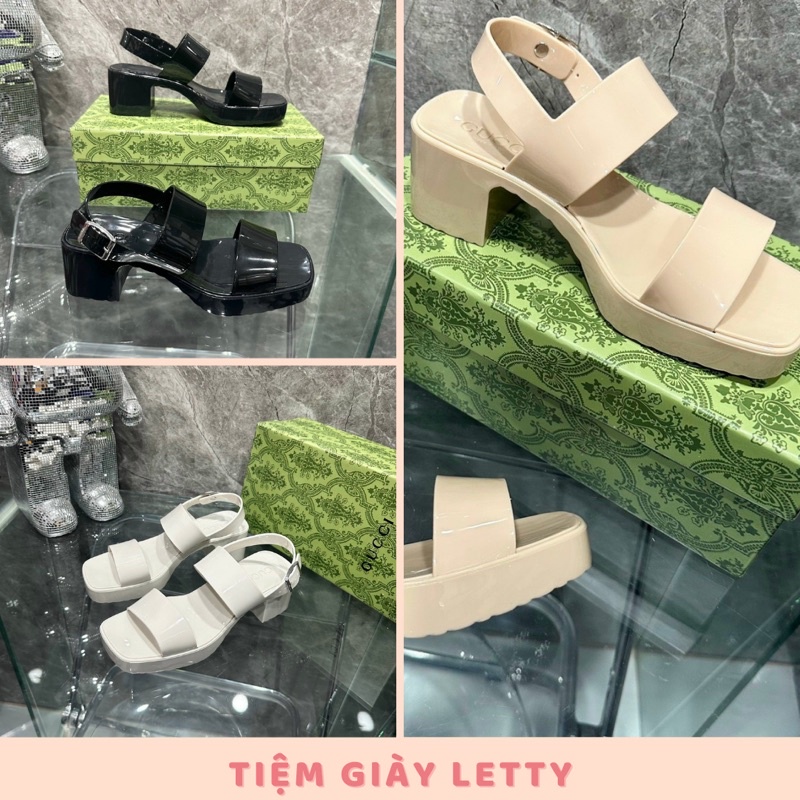 Siêu Phẩm GC Giày SanDal cao gót đế vuông nhựa đúc dẻo chất đi êm thời trang ba màu dể phối đồ hàng fullbox xịn đẹp