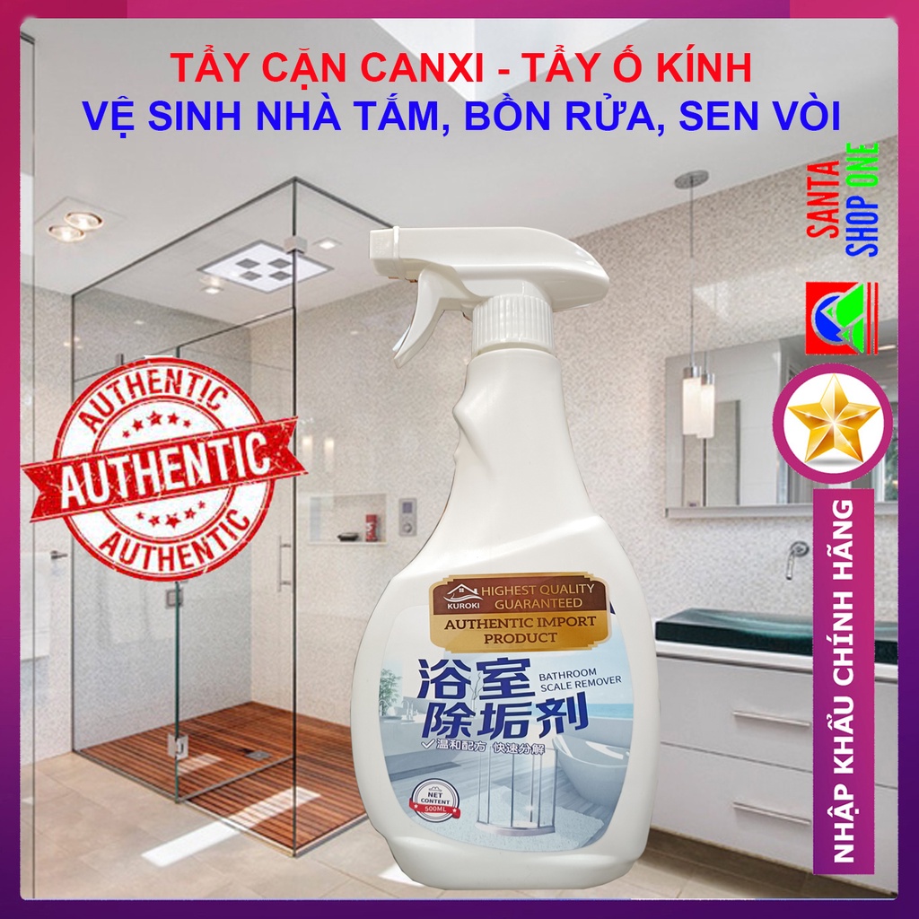 Tẩy Cặn Canxi Vách Kính - Vệ Sinh Nhà Tắm - Dung Dịch Tẩy Cặn Canxi, Tẩy Rửa Nhà Tắm, Vòi Sen, Gạch Men Cực Mạnh