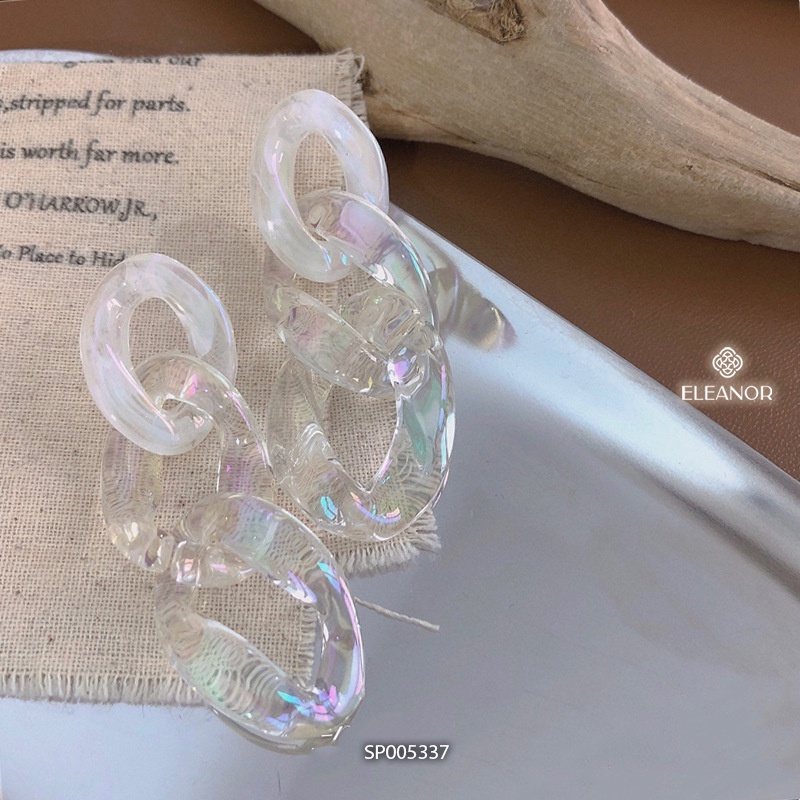 Bông tai nữ chuôi bạc 925 Eleanor Accessories thiết kế mắt xích trong suốt lấp lánh phụ kiện trang sức xinh xắn 5337