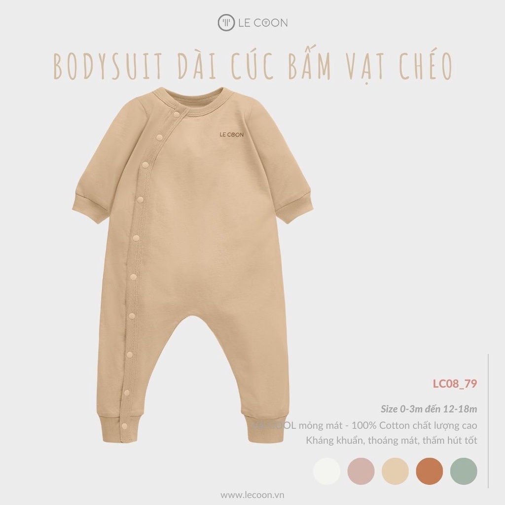 LE COON | Bodysuit Dài Cúc Bấm Vạt Chéo | Vải COOL mỏng mát | 0-18 tháng