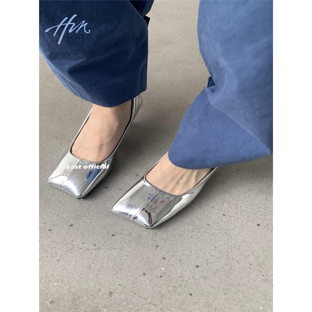 Giày Cao Gót Mũi Vuông Màu Bạc Lấp Lánh Thiết Kế Mới Thời Trang Dành Cho Mùa Xuân 2023