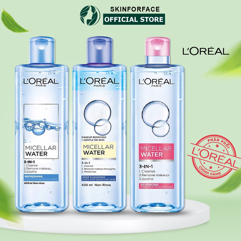 Nước tẩy trang L'Oreal làm sạch sâu 3 trong 1 Micellar Water 95ml/ 400ml - Hàng chính hãng - SK01
