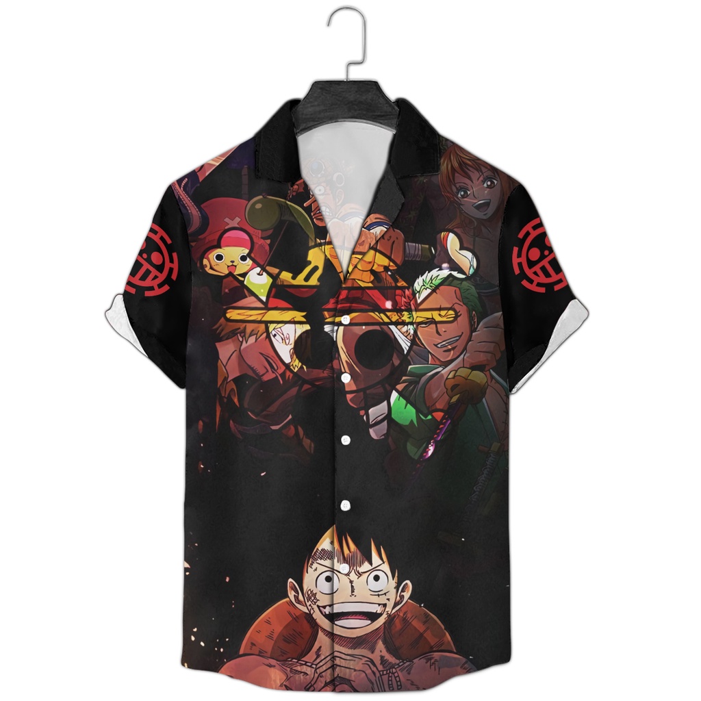 Áo sơ mi đi biển, áo Hawaii chất lụa mềm thoáng mát in hình One Piece Unisex Size S-3XL