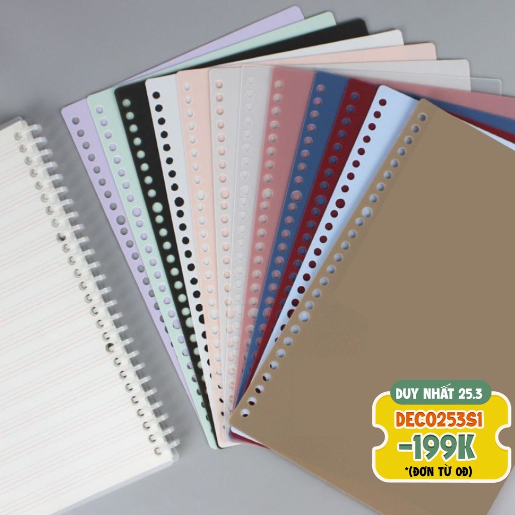 Bìa còng B5 A5 A4 DecorMe Bìa Nhựa đã đục lỗ dày 0.65mm làm sổ caro bullet journal