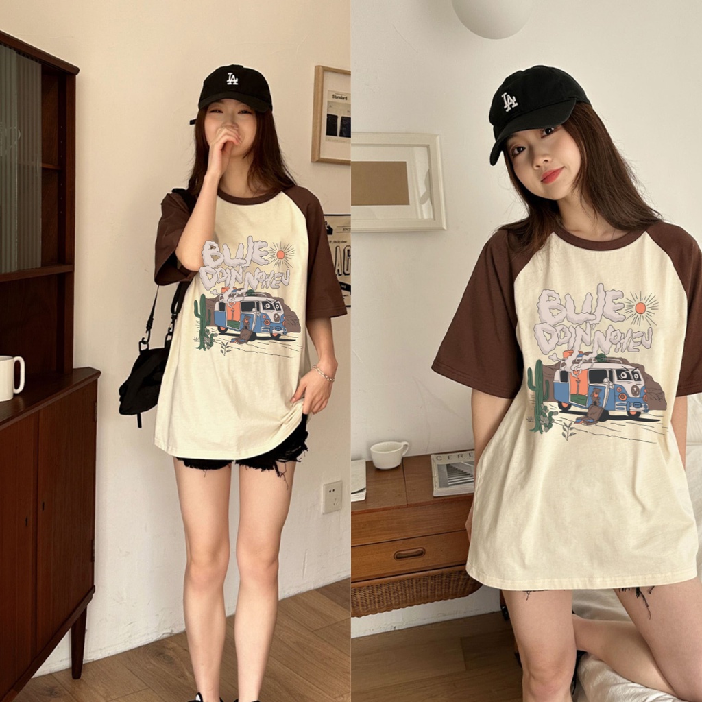 Áo thun tay lỡ BLUE DOIN NOHEV phông Unisex nam nữ Cotton oversize form rộng phối raplang Bduck Girl