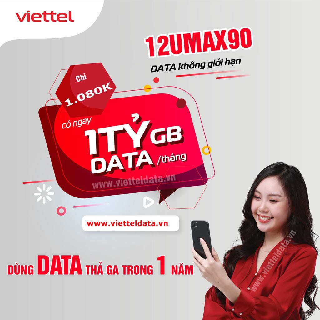 SIM VIETTEL 4G TRỌN GÓI 14T 12UMAX90 MAX BĂNG THÔNG KHONG GIỚI HAN DATA