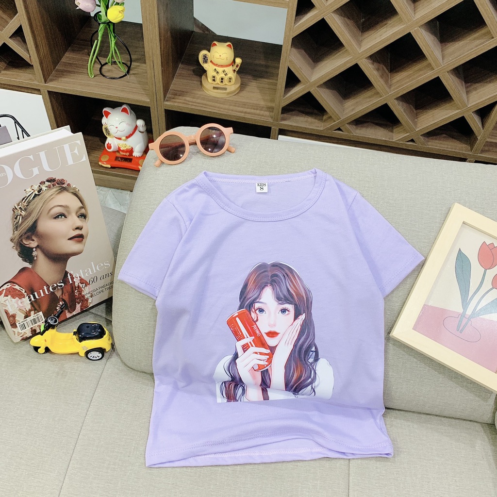 Áo Phông Ngắn Tay Cho Bé Gái, Áo Thun Chất Cotton Cho Trẻ Em Từ 3-12 tuổi