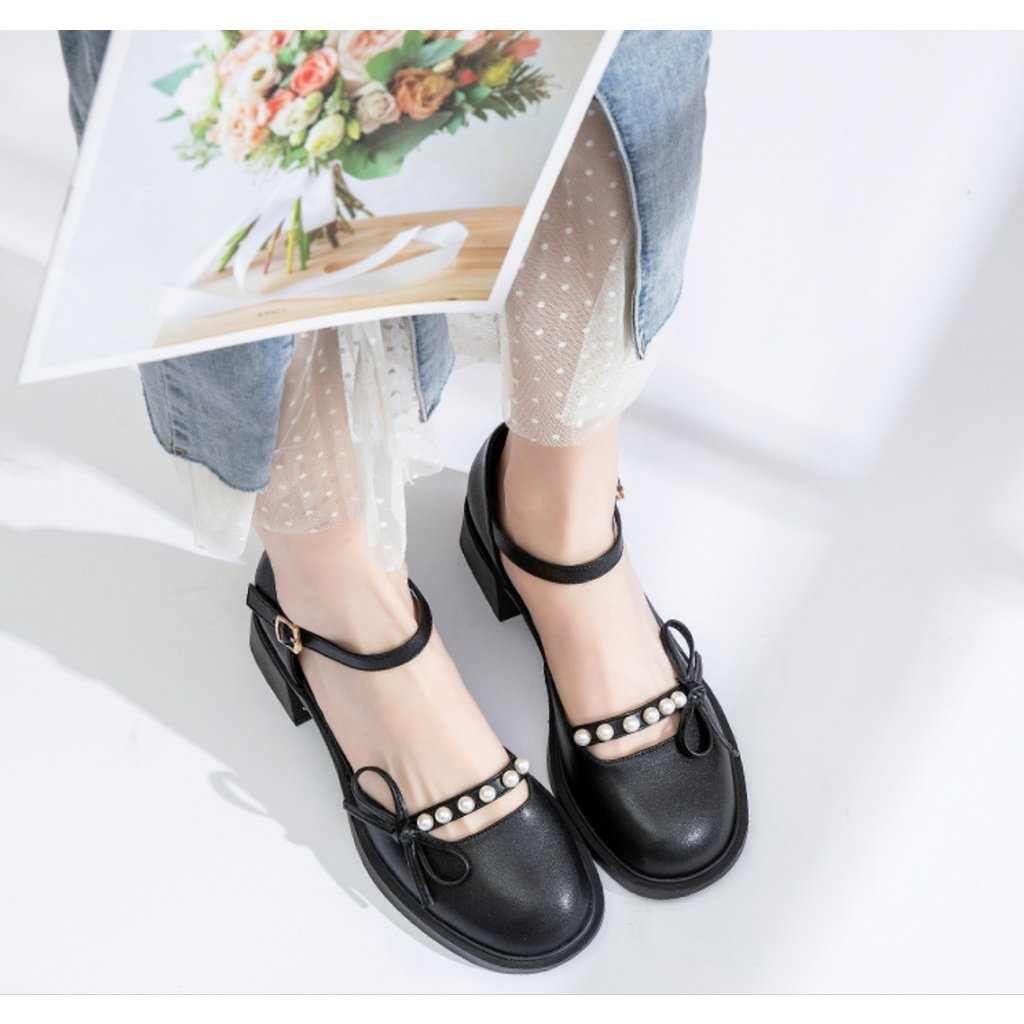 Sandal Nữ Bít Mũi Đính Nơ Cao Gót 3 Phân