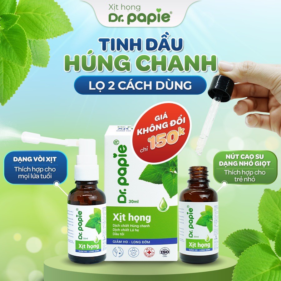 Xịt Họng Dr.Papie Dịch Chiết Húng Chanh Hỗ Trợ Giảm Ho, Tăng Sức Đề Kháng Đường Hô Hấp 30ml