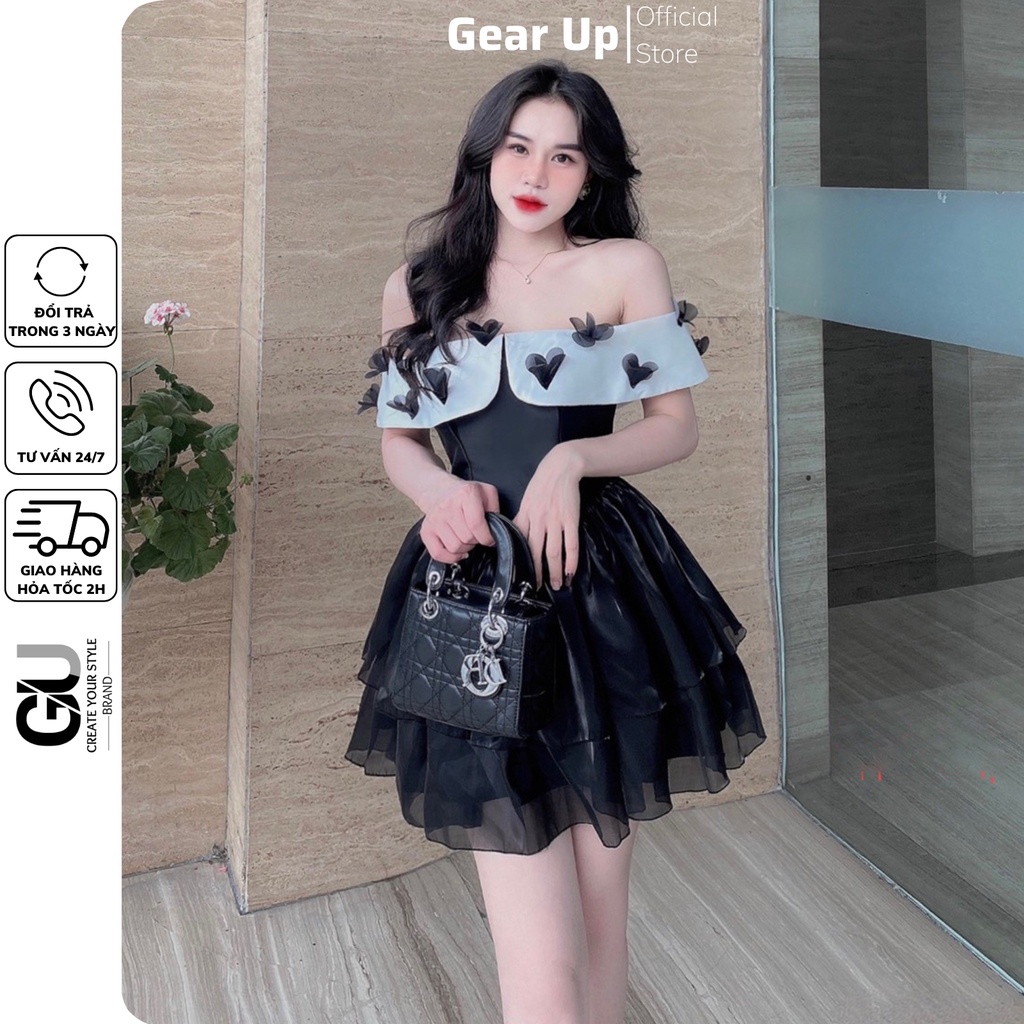 Váy xòe tafta phối tơ đính hoa, đầm xòe trễ vai tiểu thư sang chảnh 2 màu hồng, đen siêu đẹp [Hàng Quảng Châu cao cấp]