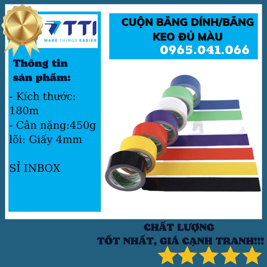 Băng keo màu 1 cuộn màng keo 180m, nặng 450gram lõi siêu mỏng