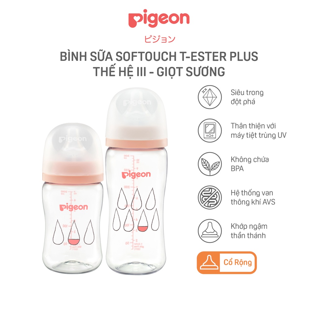 Bình Sữa Softouch T-Ester Plus Thế Hệ III - Giọt sương 200 ml/300ml