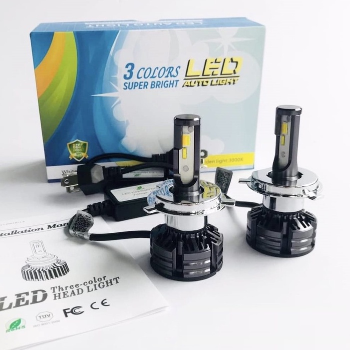 ĐÈN PHA LED T6 3 MÀU SÁNG GẮN OTO XE MÁY 32W CHÂN H4