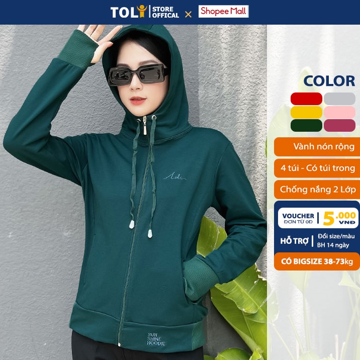 Áo khoác nữ TOLI có túi trong, vành mũ rộng chống nắng tốt, vải dày dặn cao cấp, có bigisze [KN08]