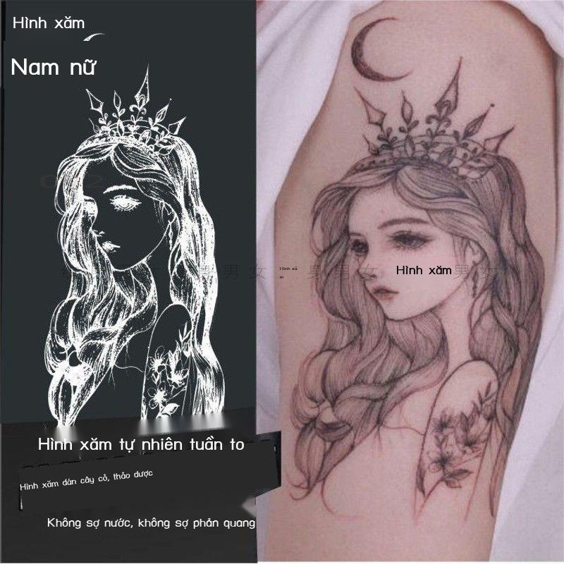 Nước ép thảo dược cây geisha hình xăm dán chống thấm nước cá tính nam nữ bền màu xanh đậm trăng đen công chúa