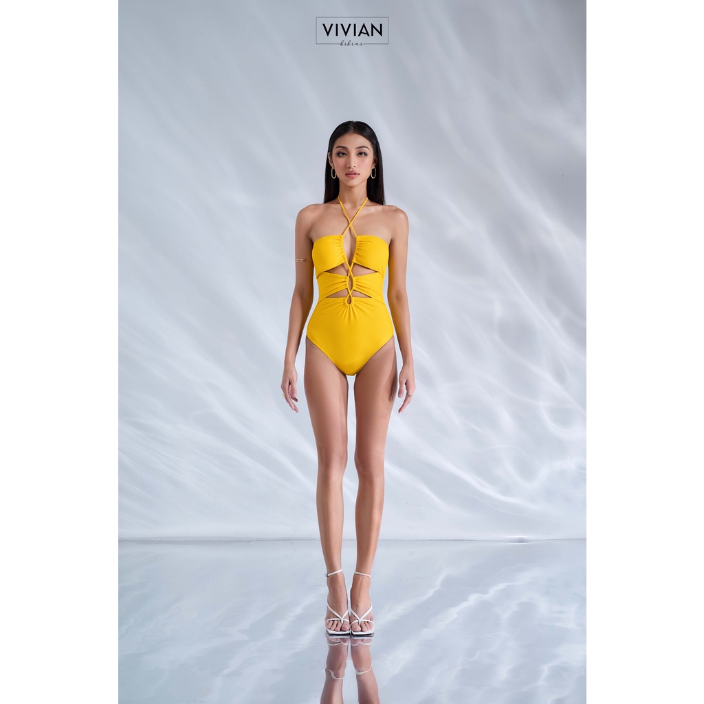 Đồ bơi nữ cao cấp 𝐕𝐈𝐕𝐈𝐀𝐍 dạng một mảnh phối từng mảnh cách điệu - Vàng - VS185_YL