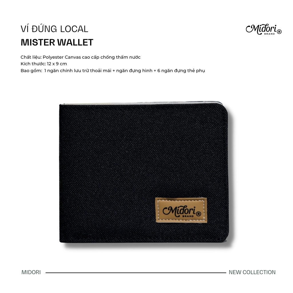 Ví Vải Đứng Mister Wallet Nam Nữ Polyester Siêu Bền Đẹp Chống Nước Unisex local brand Chính Hãng Midori For Man