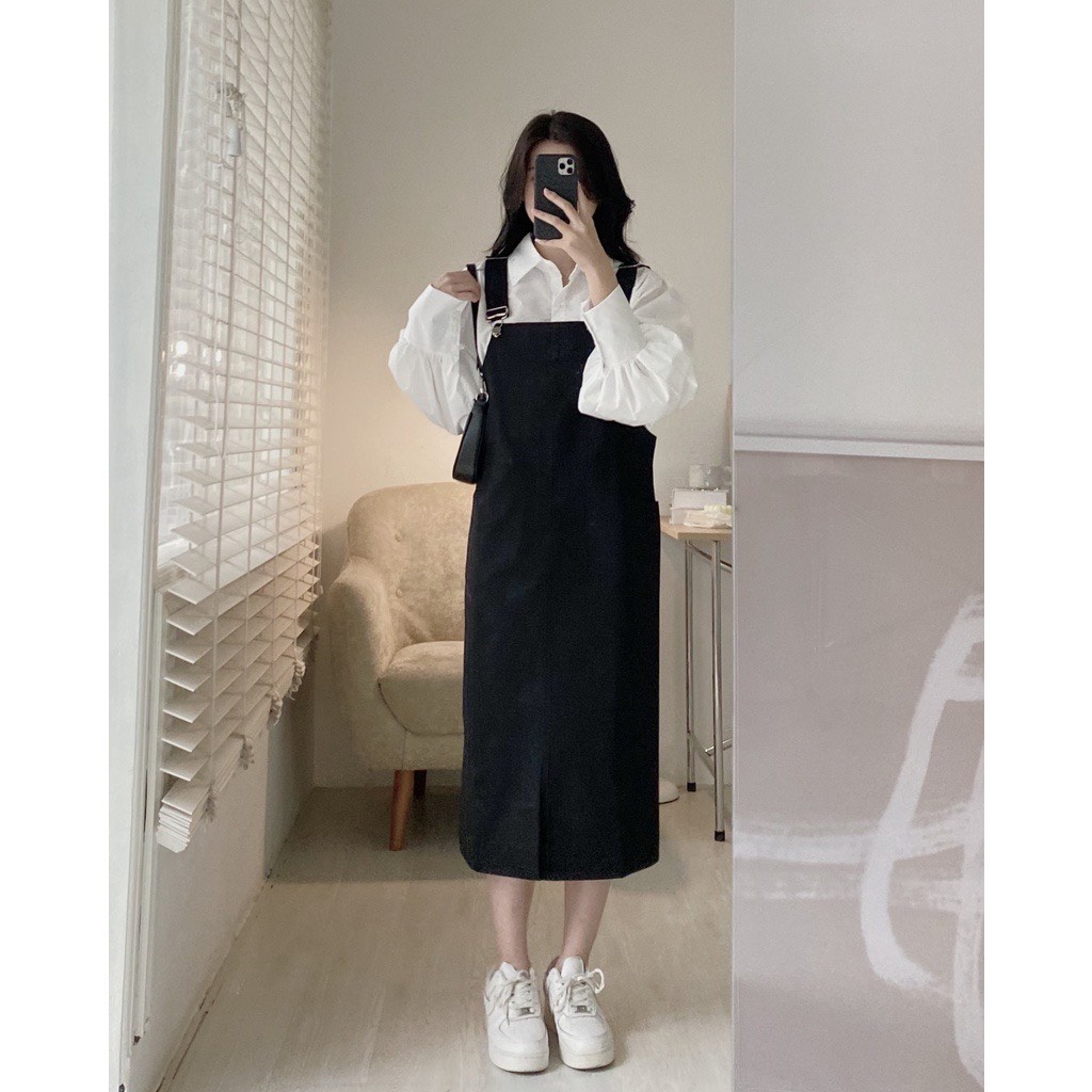 Set Váy Yếm Nữ Dài MILASU.Store, Váy Yếm Kaki Suông Dài Biggsize Sang Chảnh  495