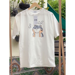 Áo Thun 3158 In MÈO Form Rộng Unisex Chất Cotton Khô Loại 1, Thoáng Mát, Thấm Hút Mồ Hôi