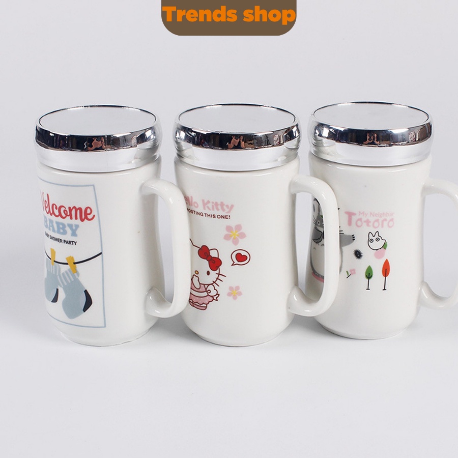 Cốc ly sứ đựng đồ uống 500ML giữ nhiệt , chịu nhiệt tốt kèm nắp đậy TRENDS SHOP