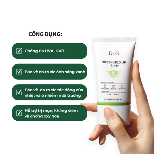 Kem chống nắng thuần vật lý cho da nhạy cảm Dr.G Green Mild Up Sun+ SPF50+PA++++