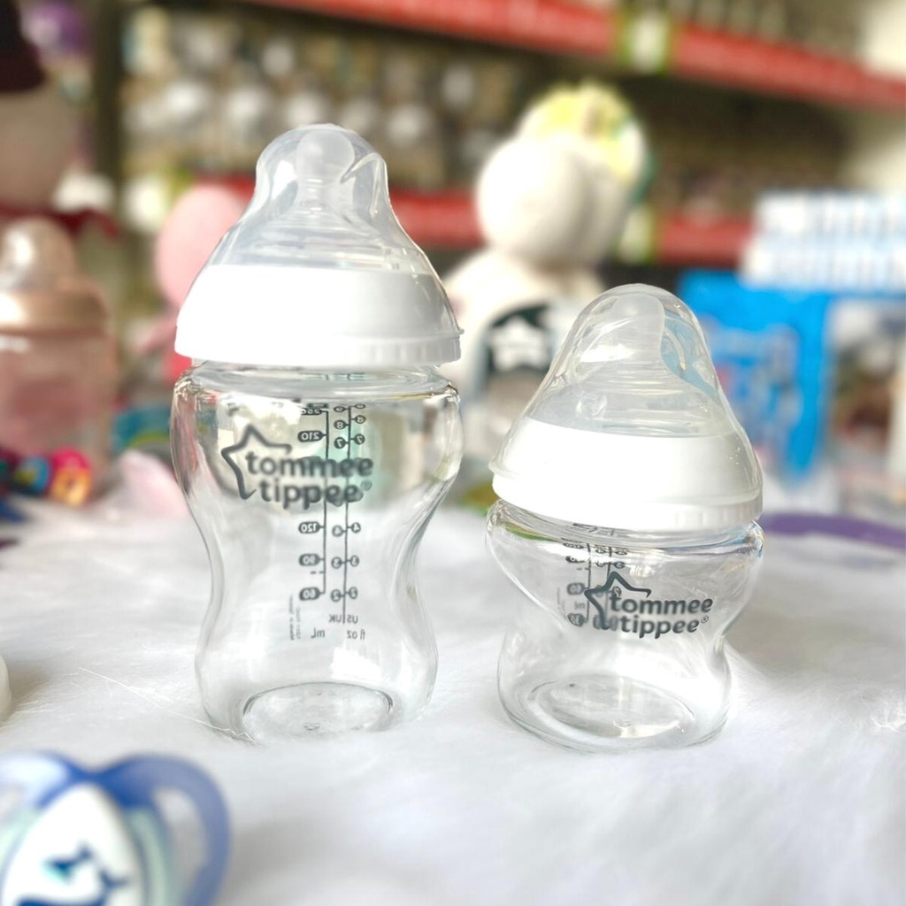 Bình Sữa Thủy Tinh Ty Siêu Mềm Tự Nhiên Tommee Tippee Closer To Nature 150ml, 250ml, Cho Bé Từ Sơ Sinh