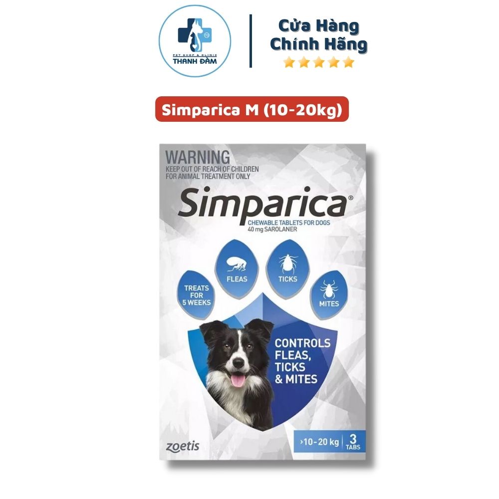 Simparica trị ve, rận, bọ chét, ghẻ, xà mâu, rận tai ở chó Zoetis size XS 2.6-5