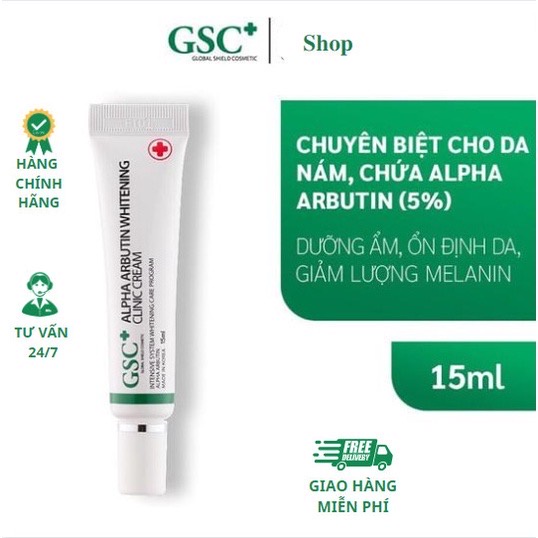 Kem Ức Chế Nám GSC Alpha Arbutin Whitening Clinic Cream 15ml - hàng Chính hãng