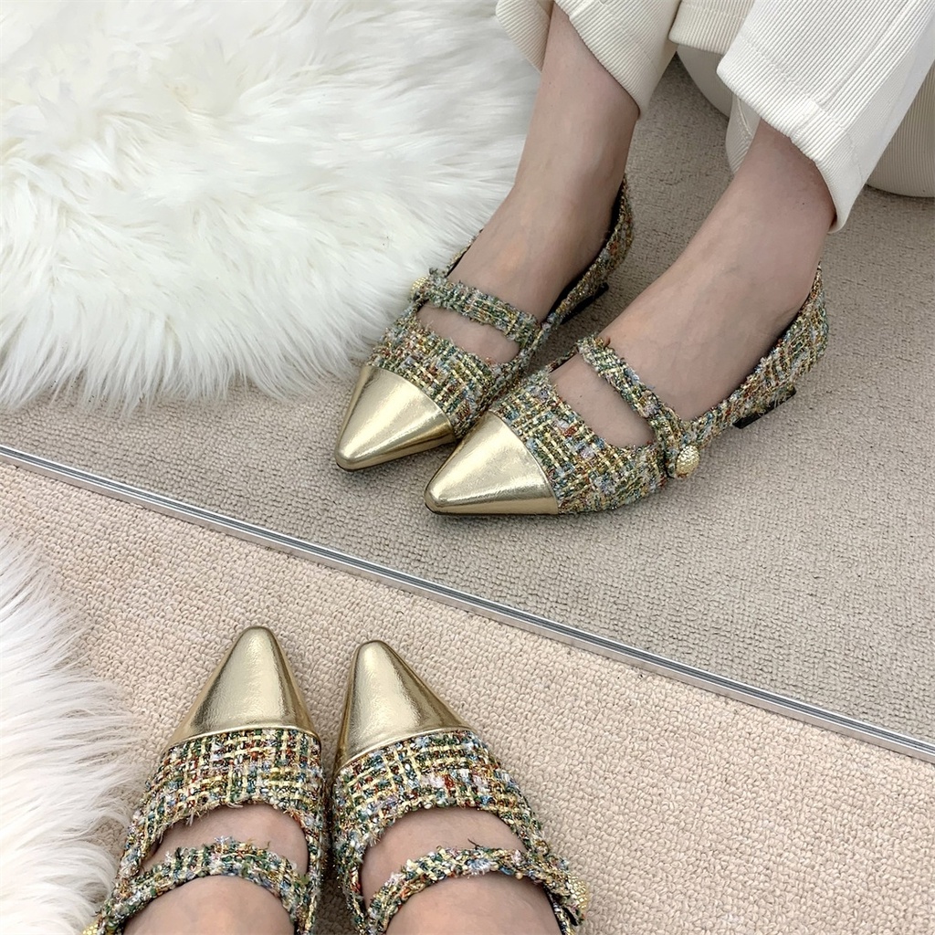 Giày Búp Bê Đế Bằng Mũi Nhọn Phong Cách Mary Jane Cho Nữ