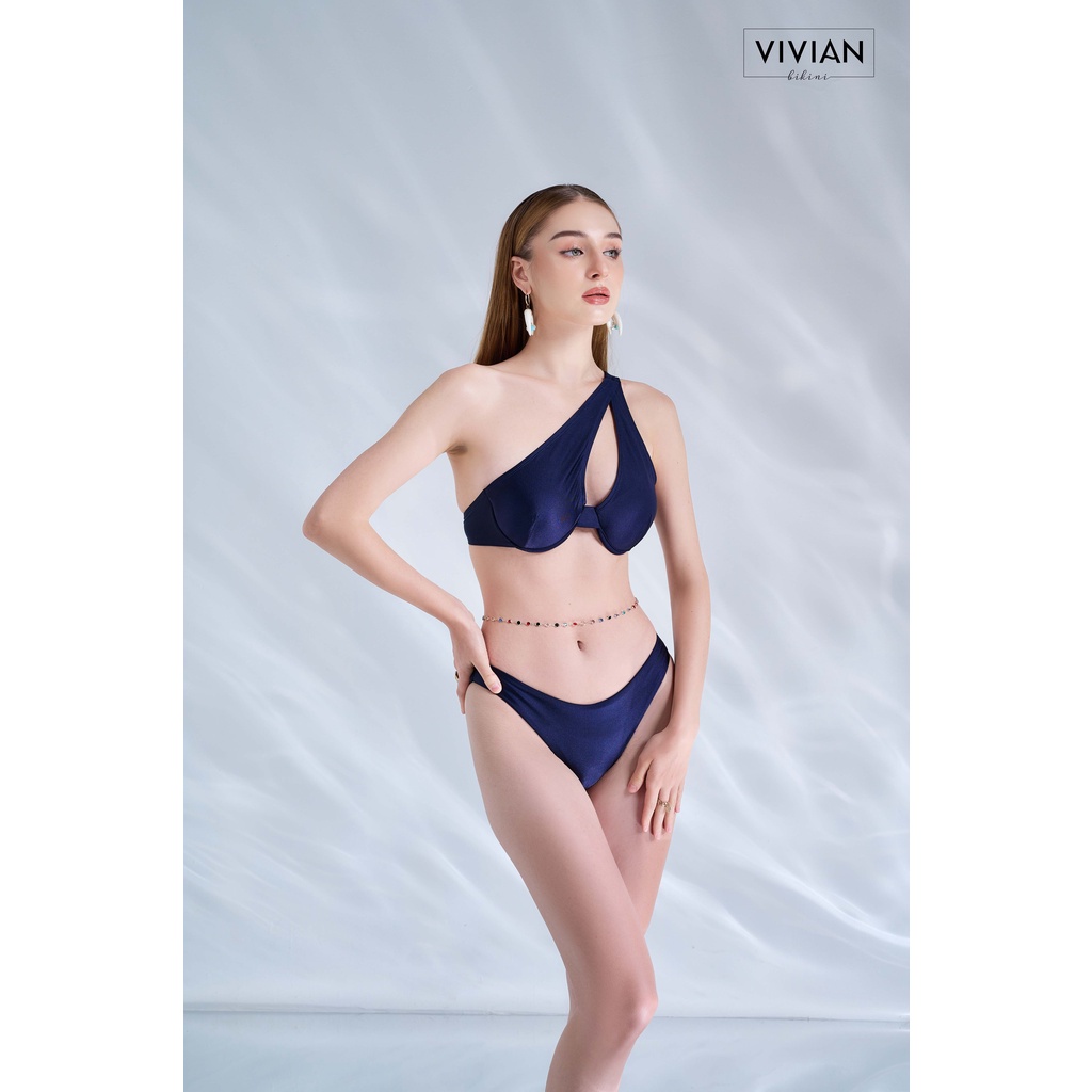 Đồ bơi nữ cao cấp 𝐕𝐈𝐕𝐈𝐀𝐍 dạng hai mảnh áo gọng phối váy cover cách điệu - Xanh đen - VS176_NV