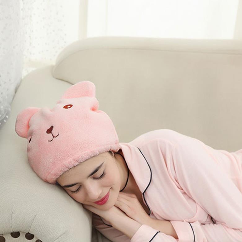 Mũ trùm đầu làm khô tóc, khăn quấn tóc hình gấu 26cm