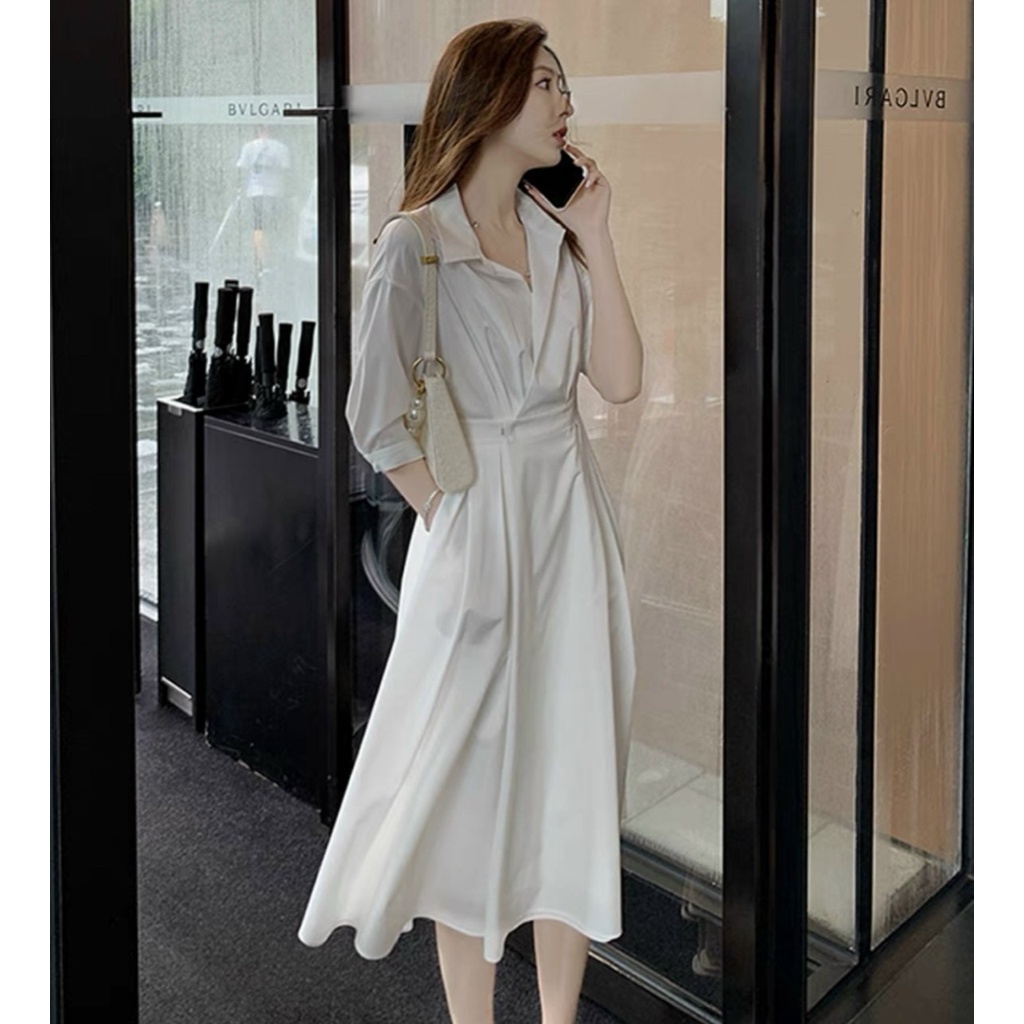 Đầm váy freesize sơ mi nút eo tay ngắn 8 màu