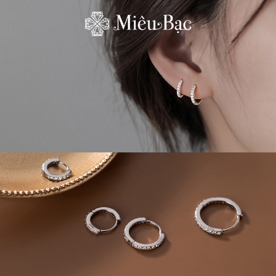 Bông tai bạc nữ Miêu Bạc khuyên tròn đính đá chốt bấm chất liệu s925 unisex nhiều kích cỡ đơn giản cá tính MB02 B400072