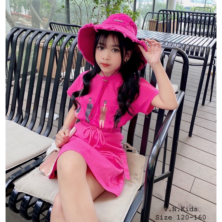 Set áo cô gái + quần váy kaki túi hộp cho bé size đại 17kg-42kg
