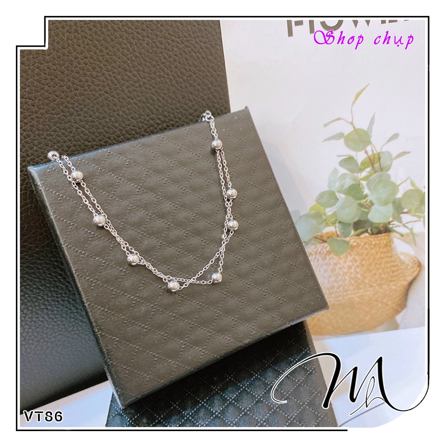 Lắc tay nữ Titan dây bi đôi đơn giản dễ thương - Măng’s House VT86