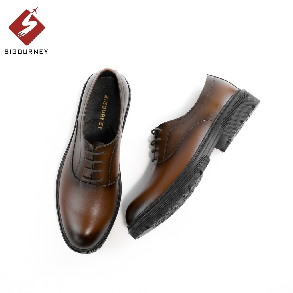 Giày Đốc Nam Da Bò Cao Cấp SIGOURNEY Kiểu Dáng Oxfords Màu Đen Và Nâu Patina Bảo Hành 18 Tháng