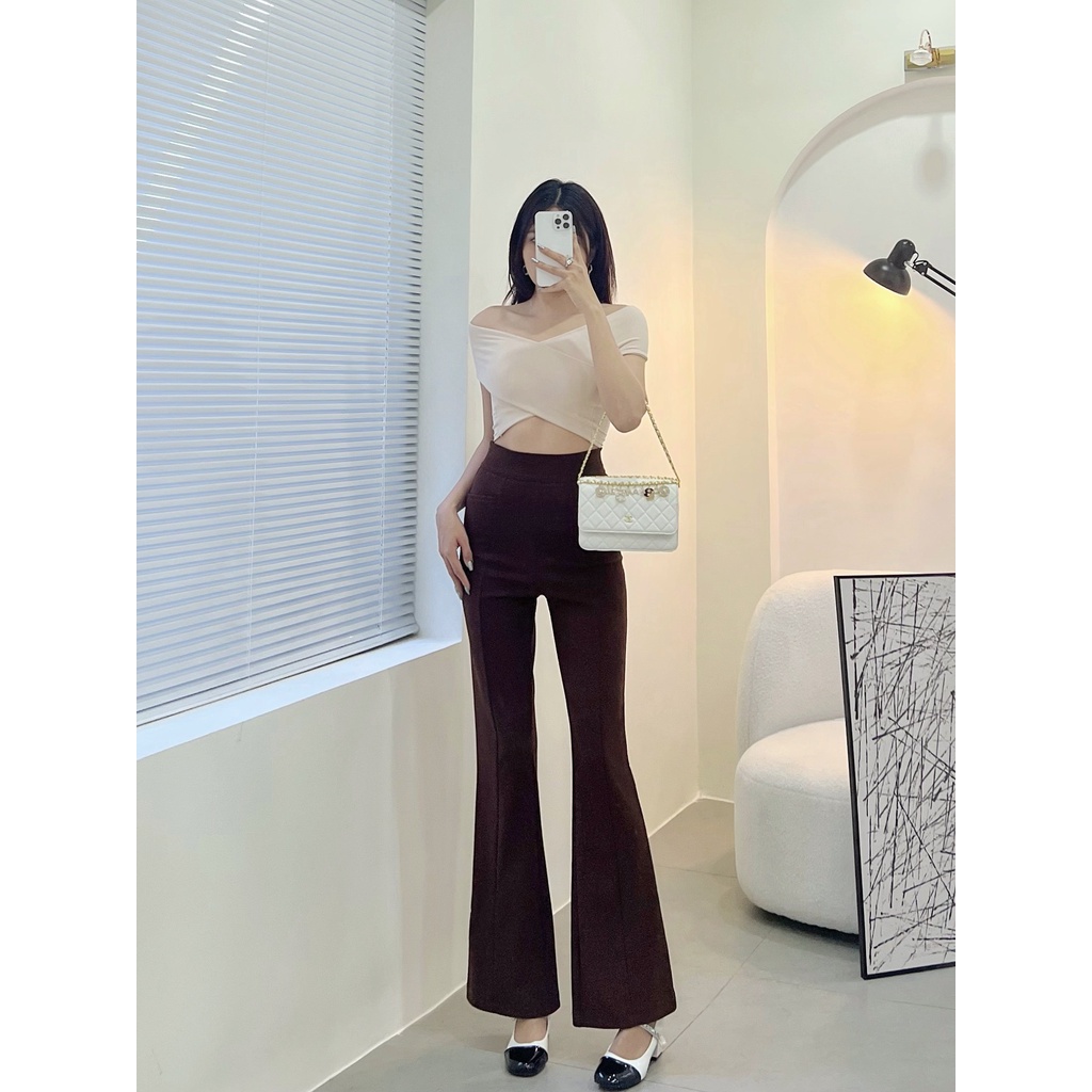 Quần tây nữ ống loe HHVINTAGE kiểu khóa lưng sau cát nhật co giãn Pant B02