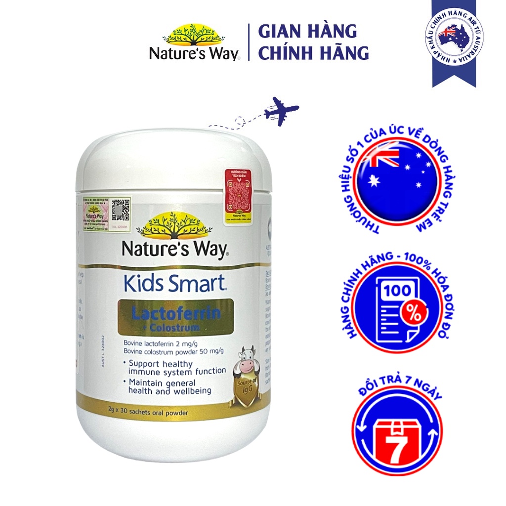 Sữa Bột Nature’s Way Kids Smart Lactoferrin + Colostrum Hỗ Trợ Tăng Cường Đề Kháng, Miễn Dịch Cho Bé 30 Gói (2g/gói)