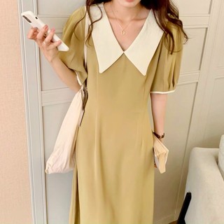 Đầm váy freesize kem cổ trắng form dài