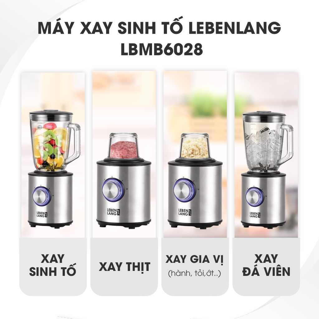 Máy xay sinh tố LEBENLANG gồm 2 cối xay tích hợp bình chứa dung tích 1,5l, công suất 800W, LBMB6028-hàng chính hãng