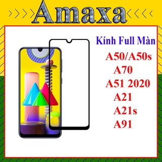 (2 Kính) Cường lực Samsung  A50/A50s/A70/A51 2020/A21/A21s/A91 Full Màn Hình (Tặng Giấy lau 1/2) Amaxa