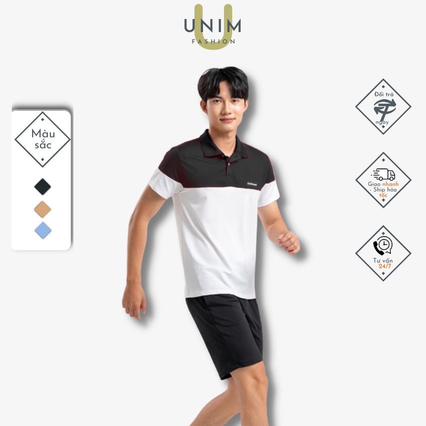 Bộ Quần Áo Hè Nam Cổ Polo Basic Unim Store Vải CVC Spandex Thông Hơi Phối 2 Màu UNIM344