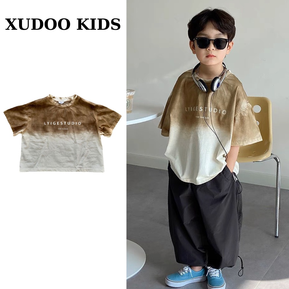 Áo phông cộc tay Loang màu nâu trắng cho bé trai, phong cách sành điệu, dễ dàng mix với mọi quần, từ 10 đến 32 kg
